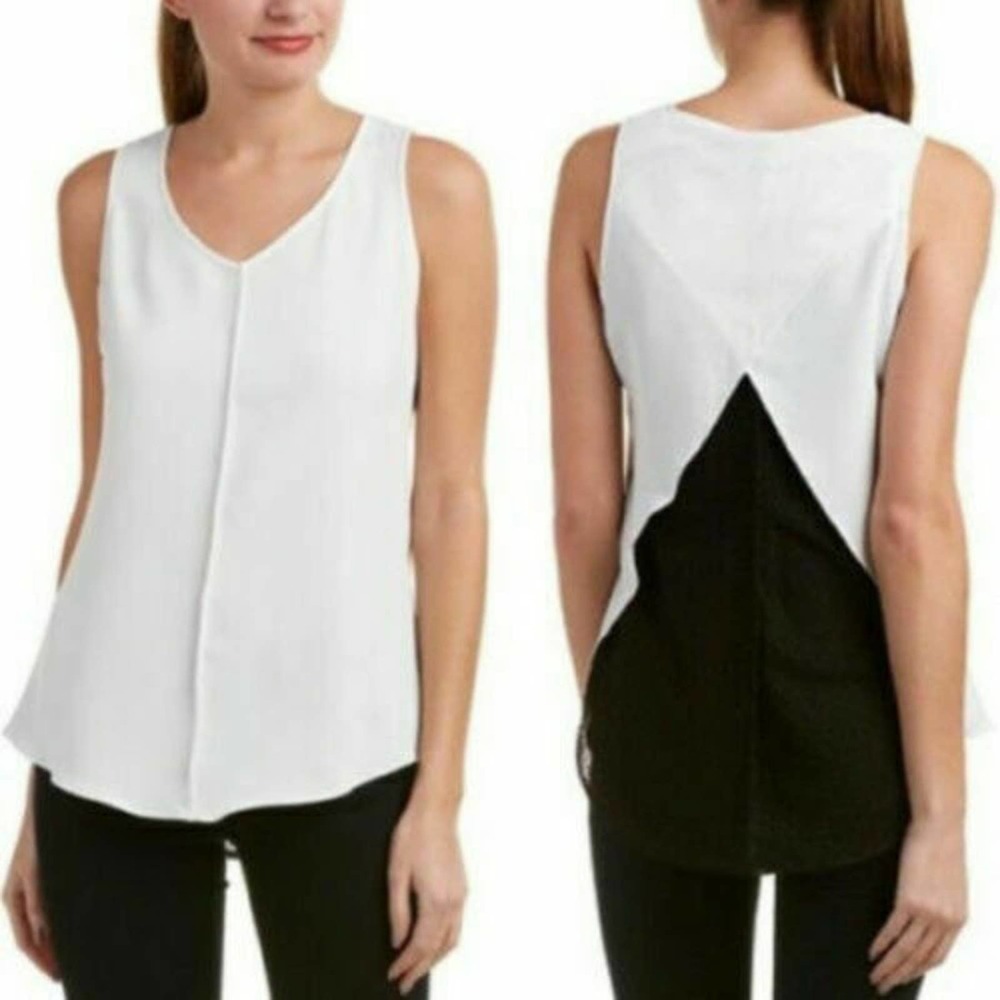 Cabi Domino Blouse Cutout Split Black Mesh Back S